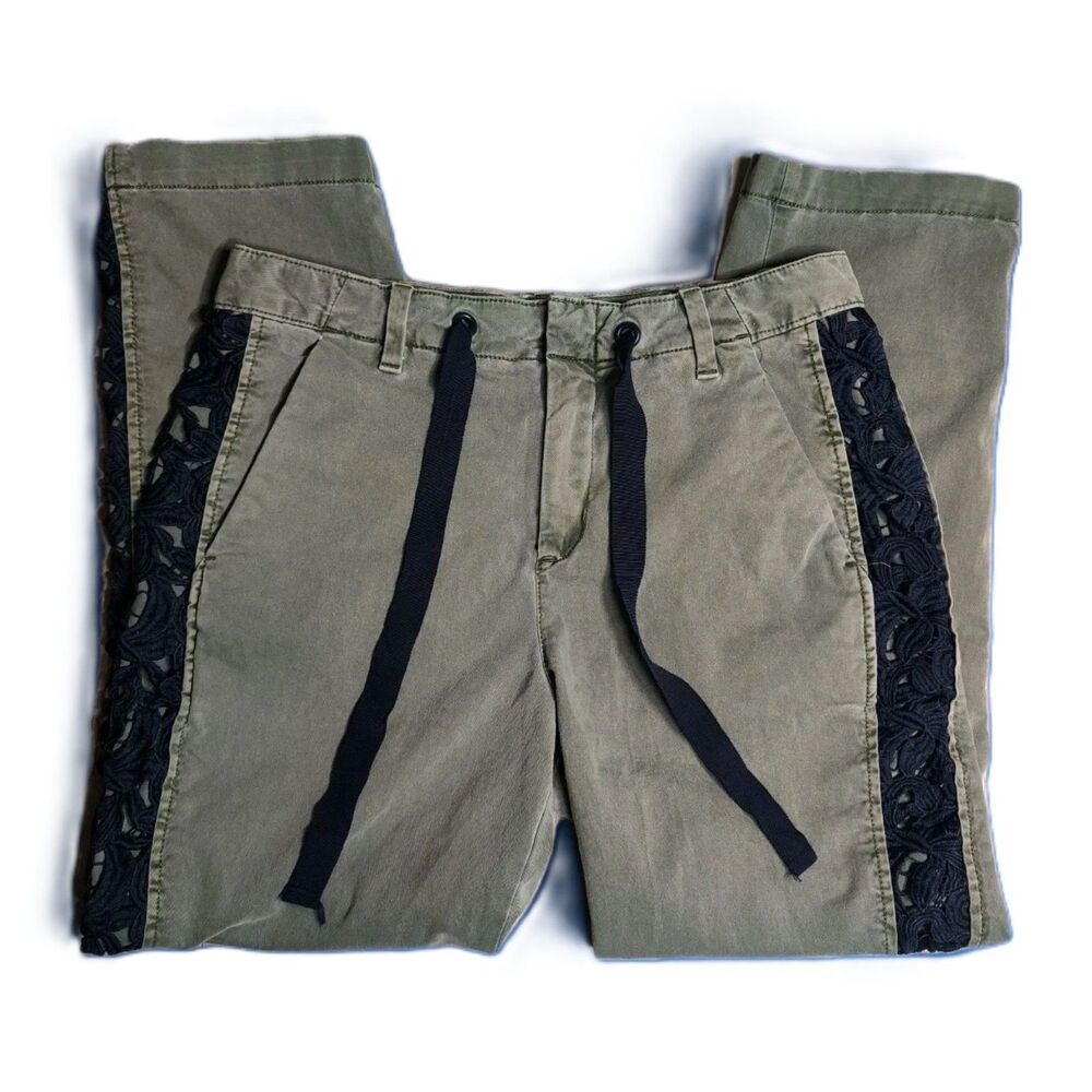 GAP Girlfriend Chinos Pants Green Size 8 Embroidered Lace Side Trim Detail
